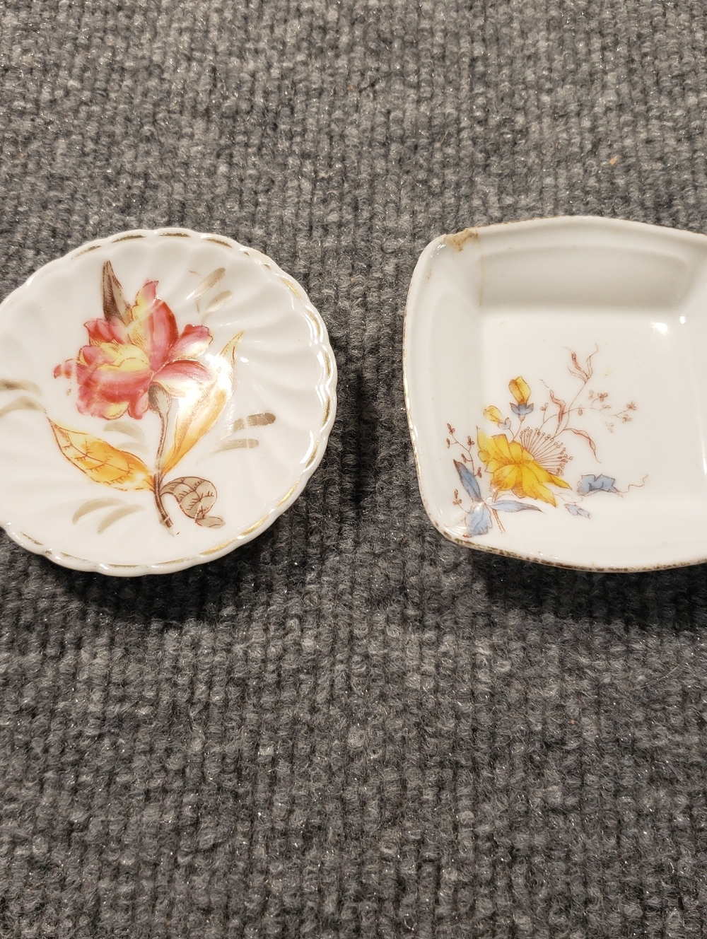 Vintage Porcelain Butter Pats Floral Pattern White, Set Of 2, Cottagecore. VTG